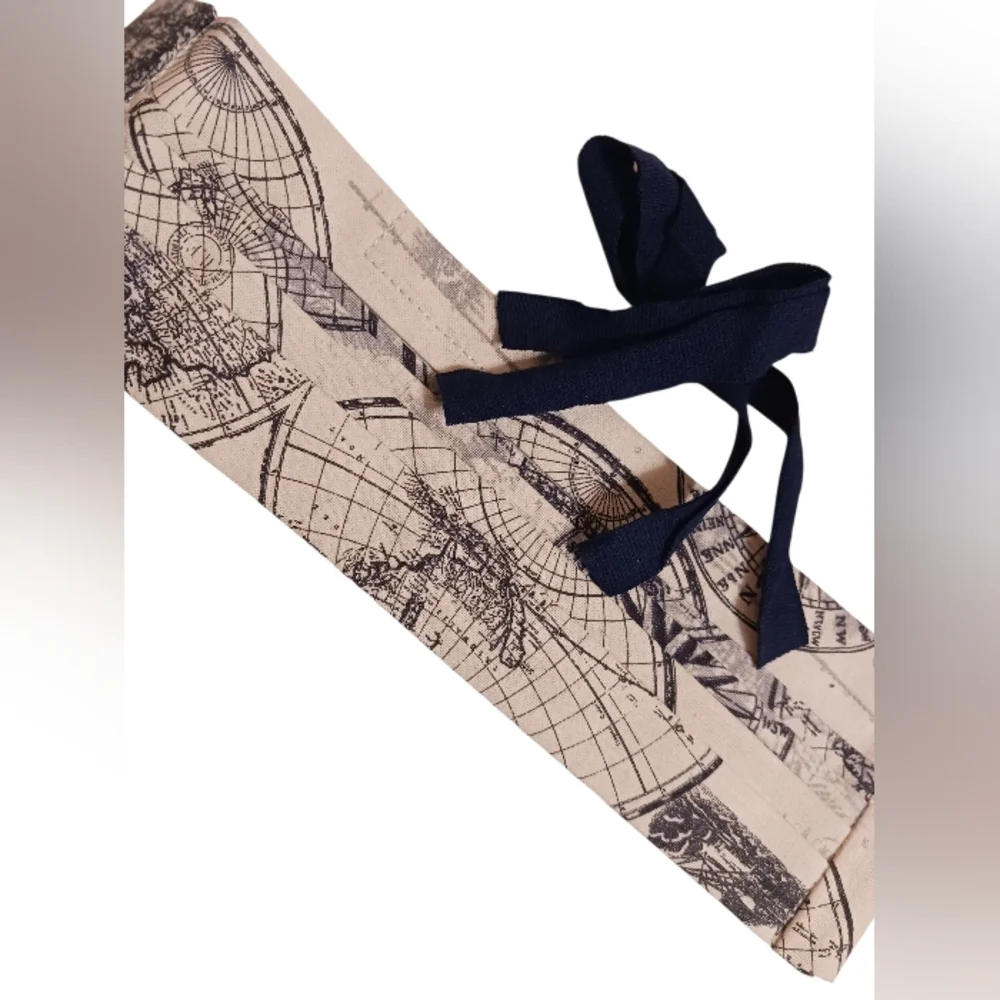 NEW HANDMADE CREAM & BLACK WORLD MAP FACE MASK WITH NAVY BLUE TIES - Picture 2 of 2
